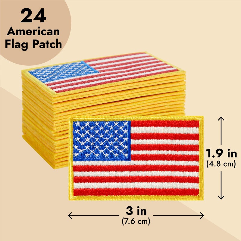 Okuna Outpost American Flag Patch Set - 3 x 0.6 x 1.9 in, 24 Pack, Embroidered - Iron On & Sew On American Flag Patches for Clothing & Backpacks - Image 4